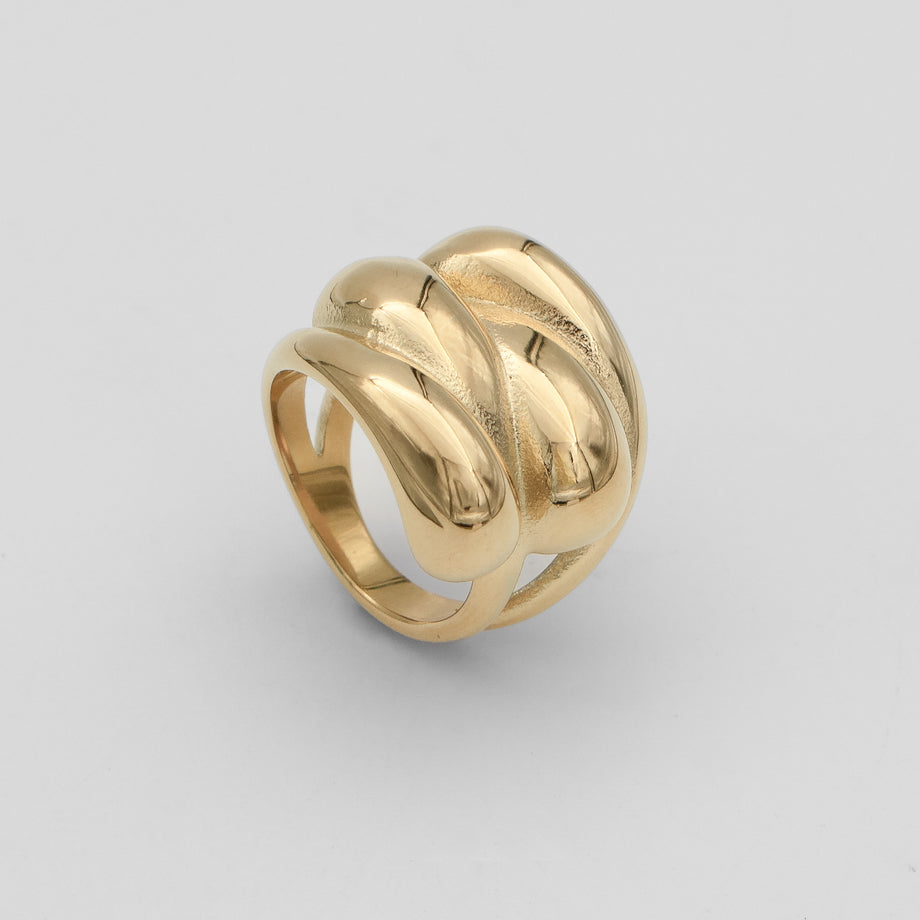 Indie Chunky Ring,  a Multi-Dome Chunky Ring inspired by retro geometric designs, crafted in 18k Gold plated stainless steel from prya