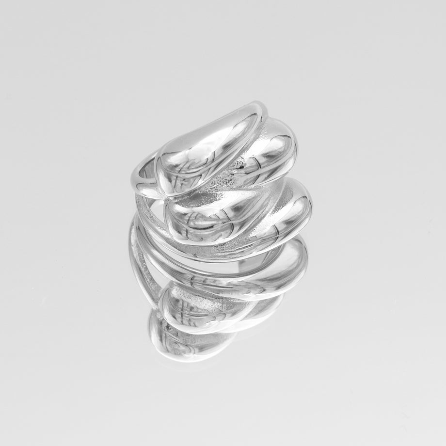 Indie Chunky Ring,  a Multi-Dome Chunky Ring inspired by retro geometric designs, crafted in Silver plated stainless steel from prya