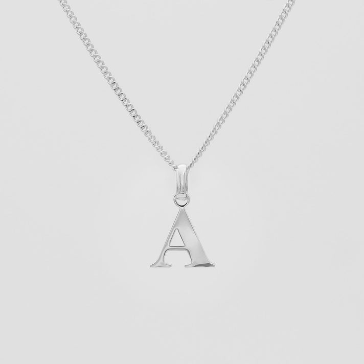Roman Capital Initial Letter A Necklace in Silver | PRYA 