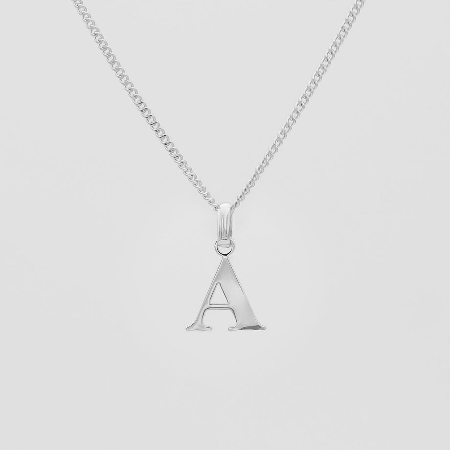 Roman Capital Initial Letter A Necklace in Silver | PRYA 