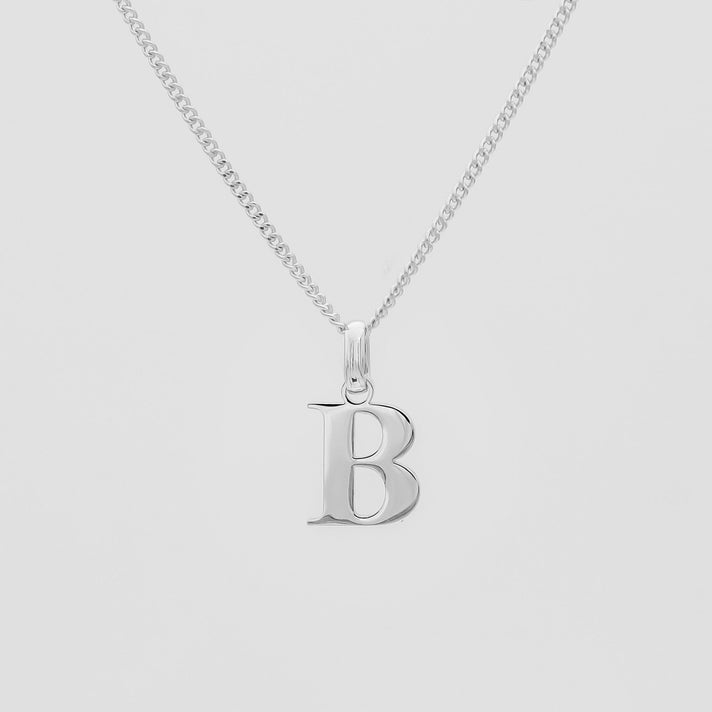 Roman Capital Initial Letter B Necklace in Silver | PRYA 