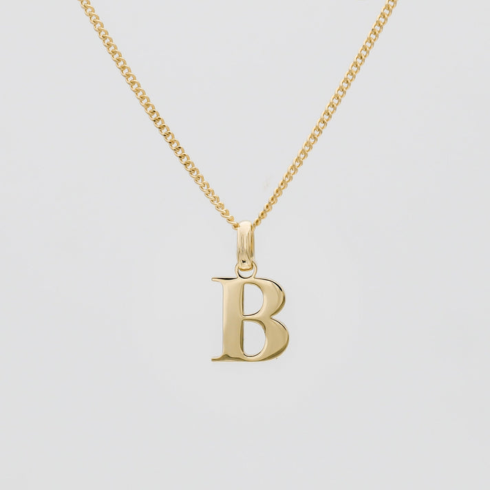 Roman Capital Initial Letter B Necklace in Gold | PRYA 