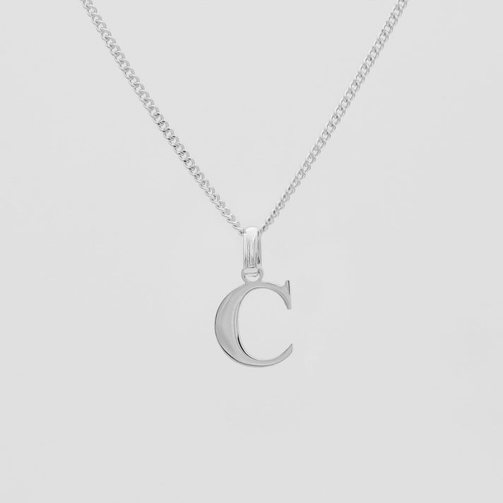 Roman Capital Initial Letter C Necklace in Silver | PRYA 