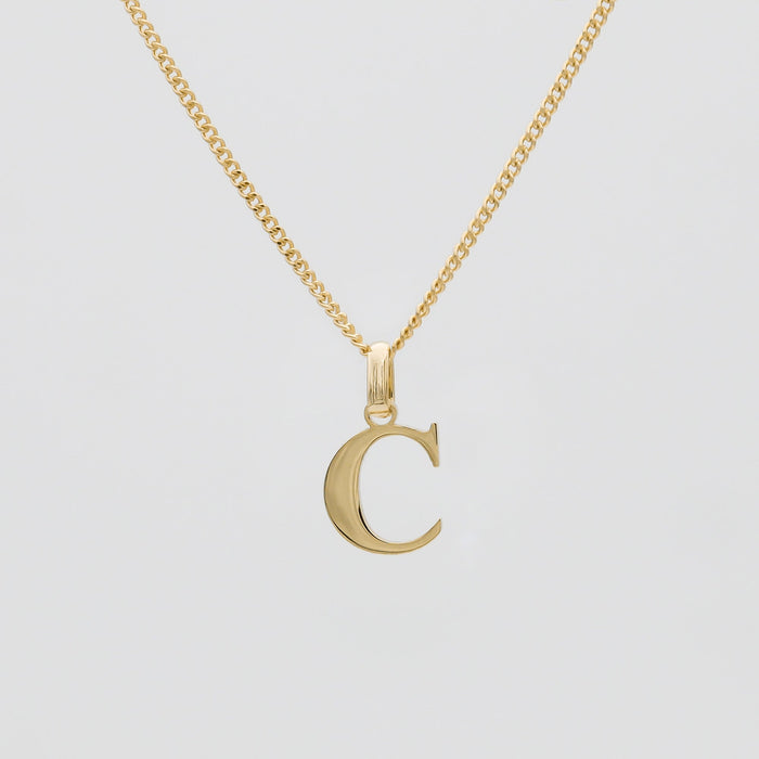 Roman Capital Initial Letter C Necklace in Gold | PRYA 