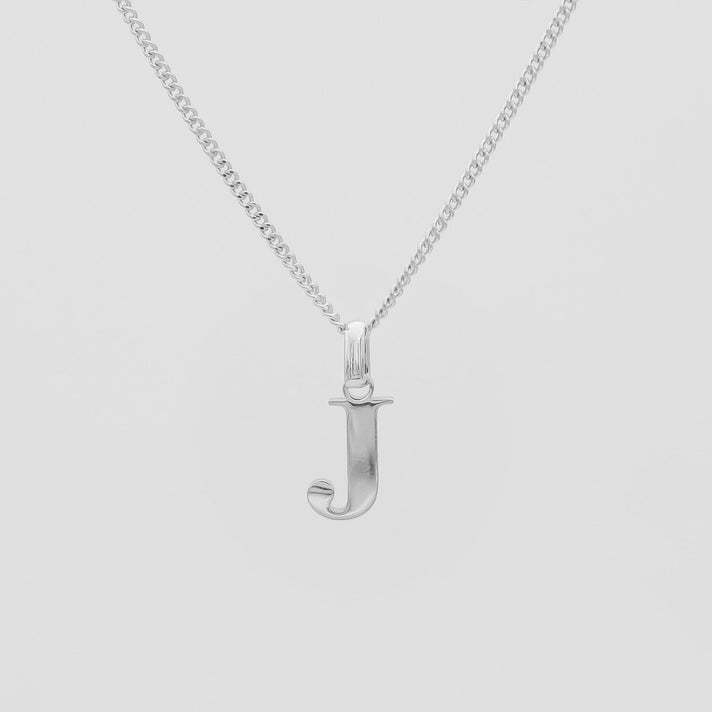 Roman Capital Initial Letter J Necklace in Silver | PRYA 