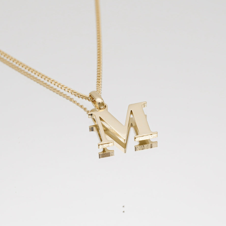 Roman Capital Initial Letter M Necklace in Gold | PRYA 