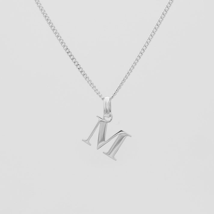 Roman Capital Initial Letter M Necklace in Silver | PRYA 