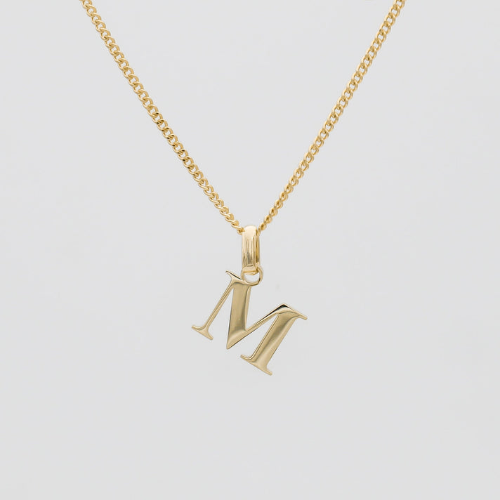 Roman Capital Initial Letter M Necklace in Gold | PRYA 