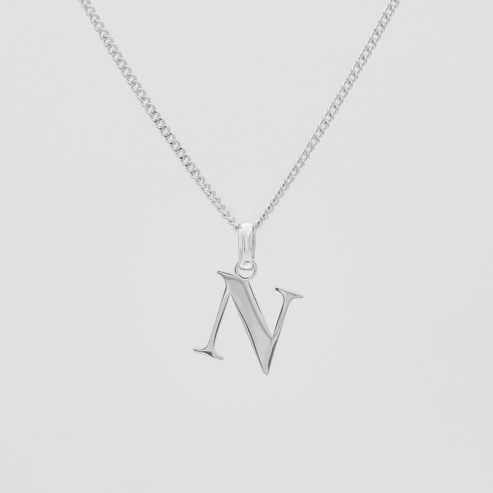 Roman Capital Initial Letter N Necklace in Silver | PRYA 
