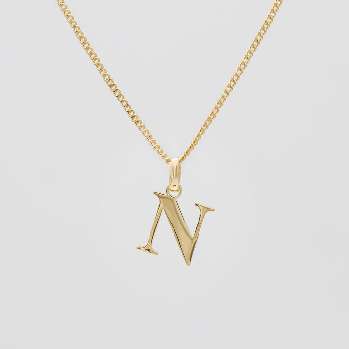 Roman Capital Initial Letter N Necklace in Gold | PRYA 