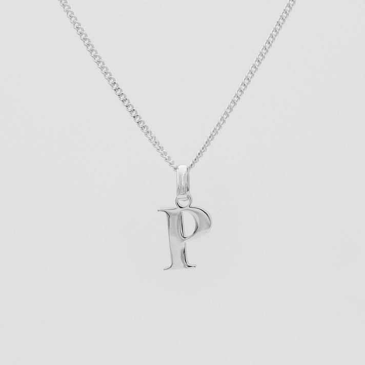 Roman Capital Initial Letter P Necklace in Silver | PRYA 