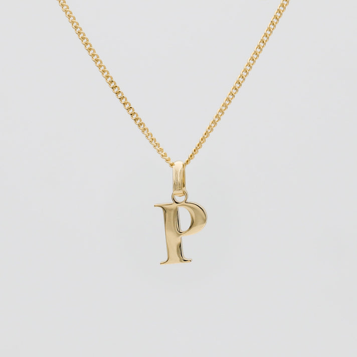 Roman Capital Initial Letter P Necklace in Gold | PRYA 