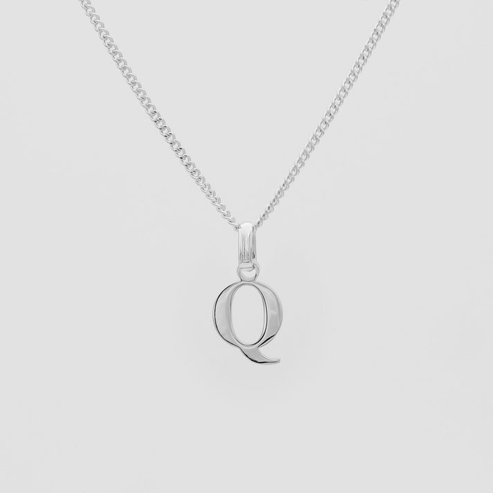 Roman Capital Initial Letter Q Necklace in Silver | PRYA 