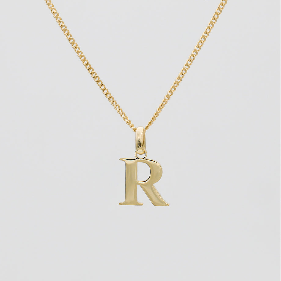 Kayla letter initial necklace in R in 18k gold plating from prya
