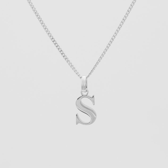 Roman Capital Initial Letter S Necklace in Silver | PRYA 