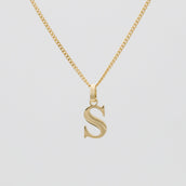 Roman Capital Initial Letter S Necklace in Gold | PRYA 