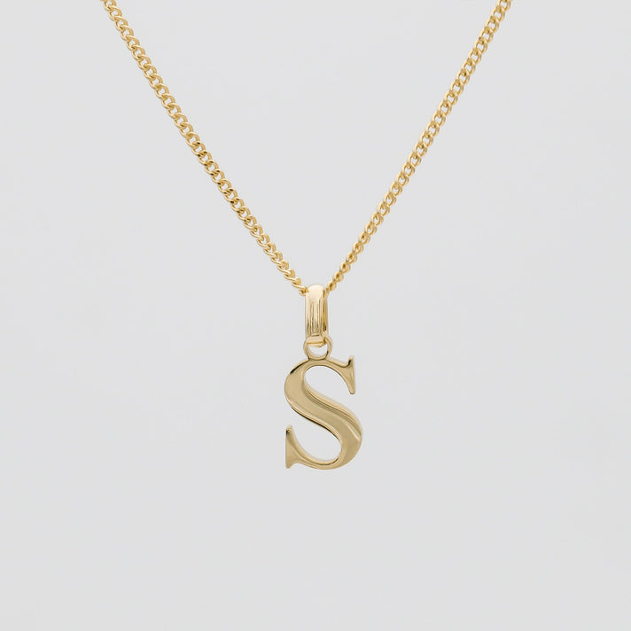 Roman Capital Initial Letter S Necklace in Gold | PRYA 