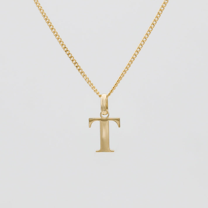 Roman Capital Initial Letter T Necklace in Gold | PRYA 