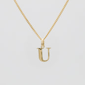 Roman Capital Initial Letter U Necklace in Gold | PRYA 