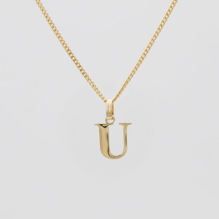 Roman Capital Initial Letter U Necklace in Gold | PRYA 