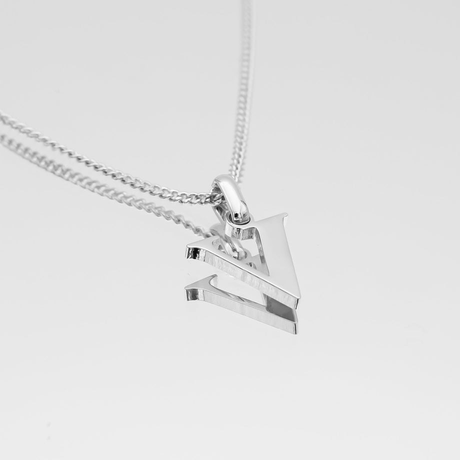 Roman Capital Initial Letter V Necklace in Silver | PRYA 