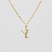 Roman Capital Initial Letter Y Necklace in Gold | PRYA 