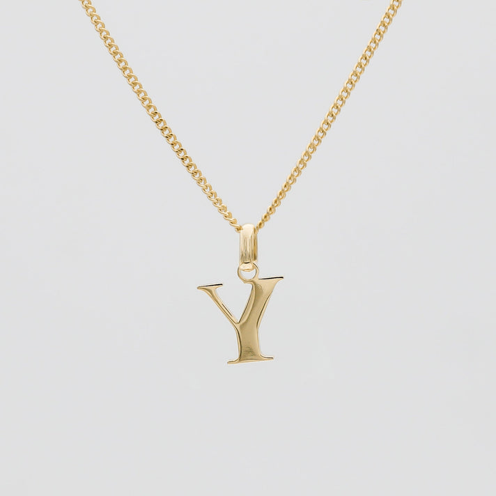 Roman Capital Initial Letter Y Necklace in Gold | PRYA 