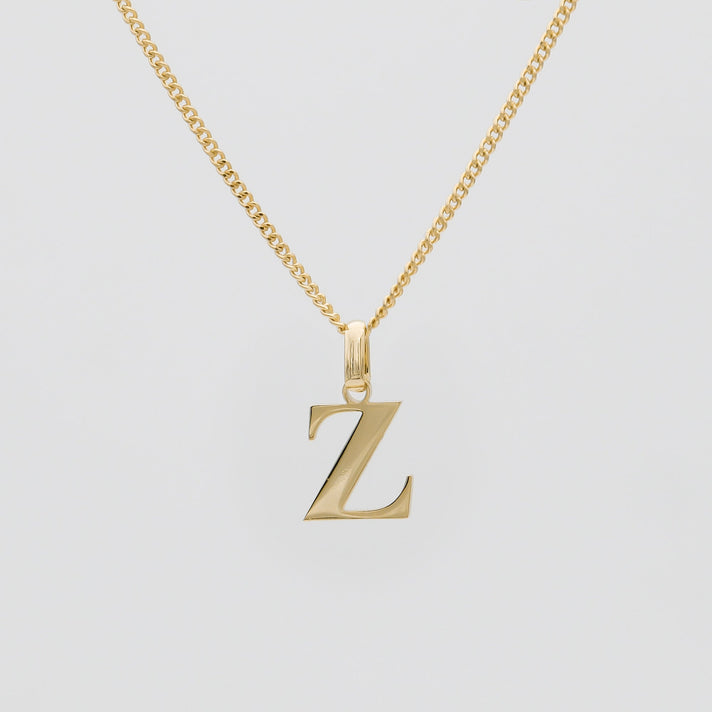 Roman Capital Initial Letter Z Necklace in Gold | PRYA 