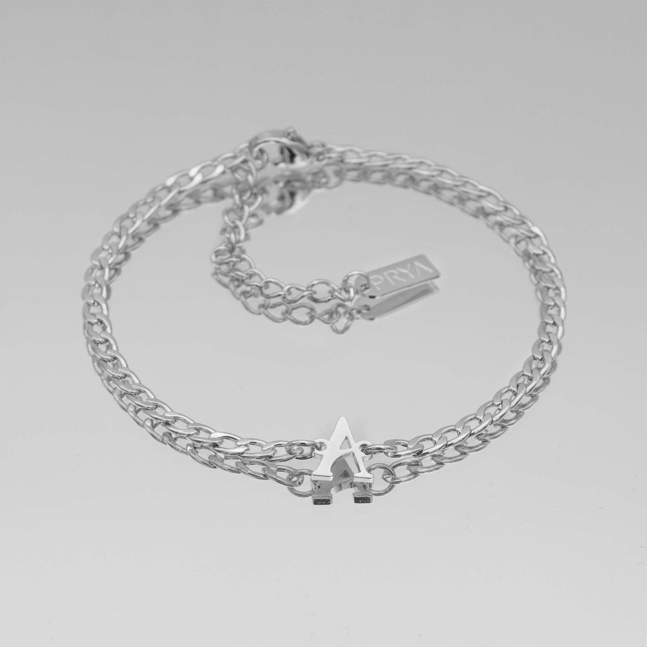 Dubai initial bracelet with cuban chain in silver plating from prya