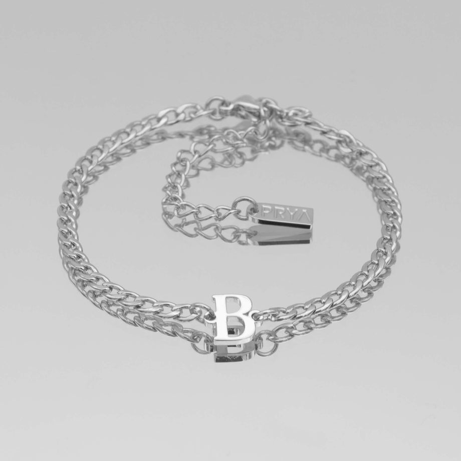 Dubai initial bracelet with cuban chain in silver plating from prya