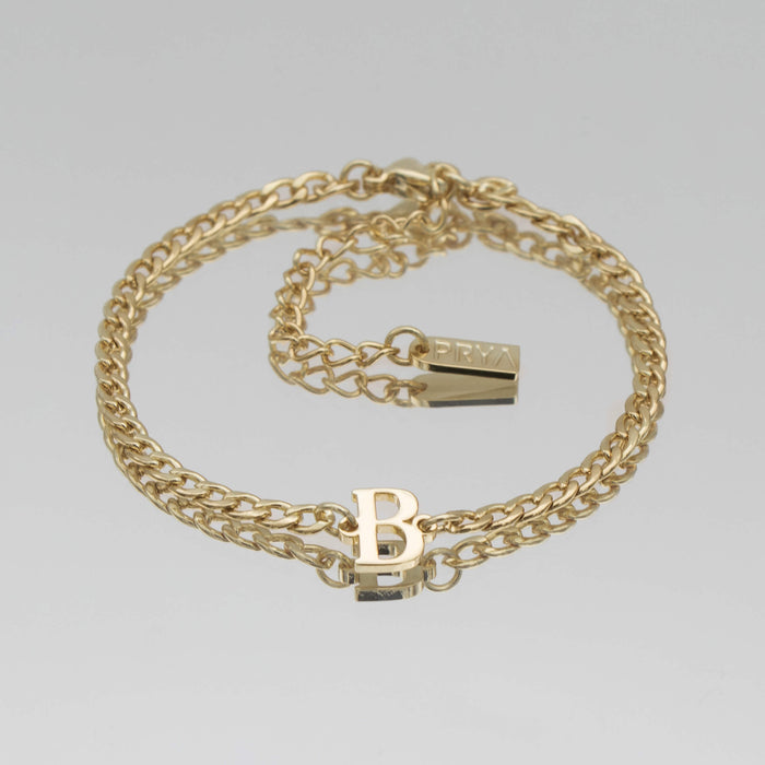 Dubai initial bracelet with cuban chain in 18k gold plating from prya