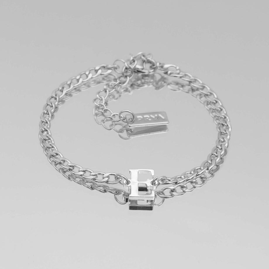 Dubai initial bracelet with cuban chain in silver plating from prya