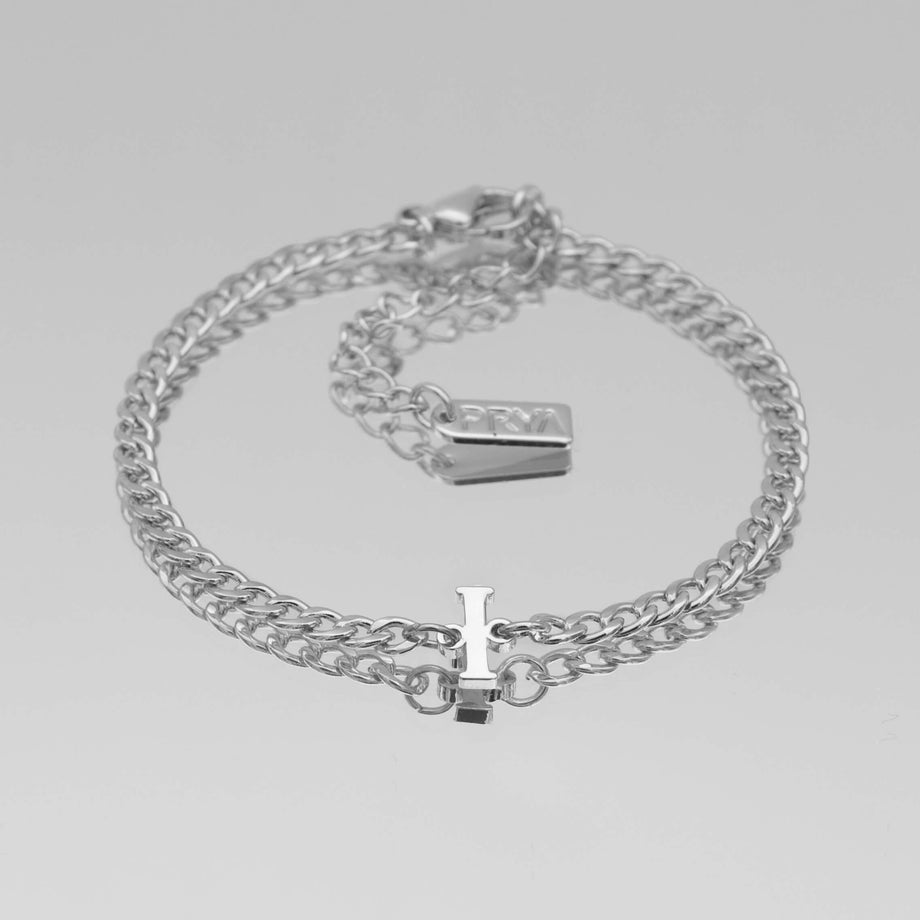 Dubai initial bracelet with cuban chain in silver plating from prya