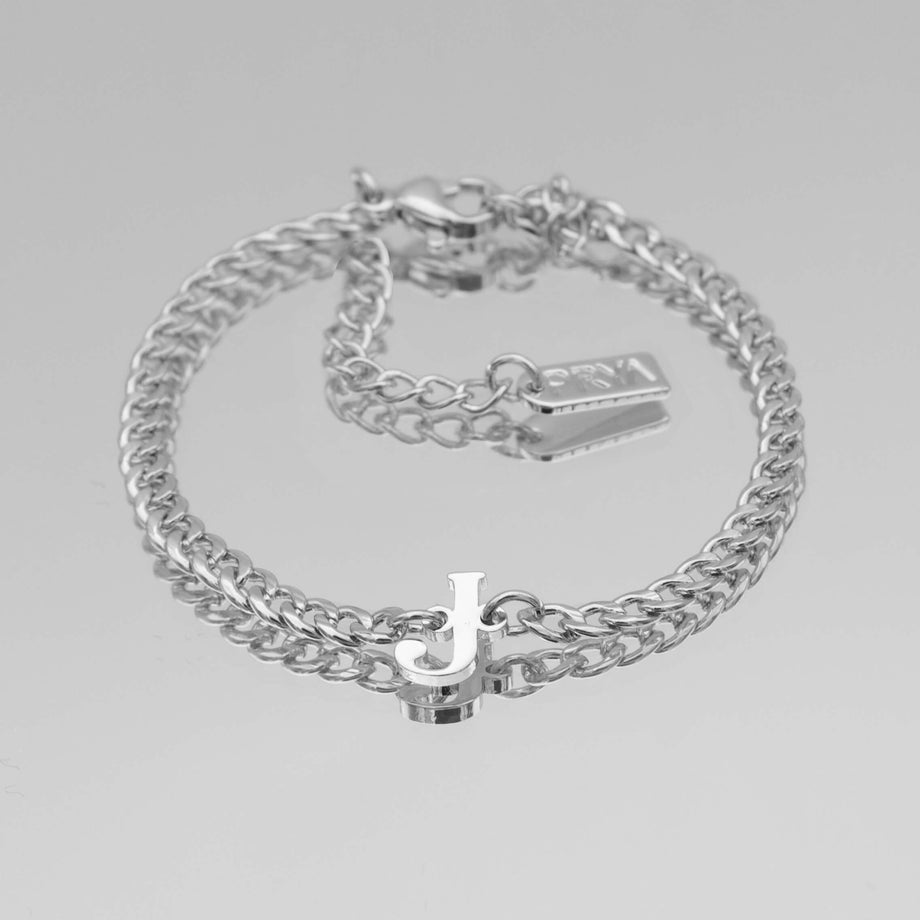 Dubai initial bracelet with cuban chain in silver plating from prya