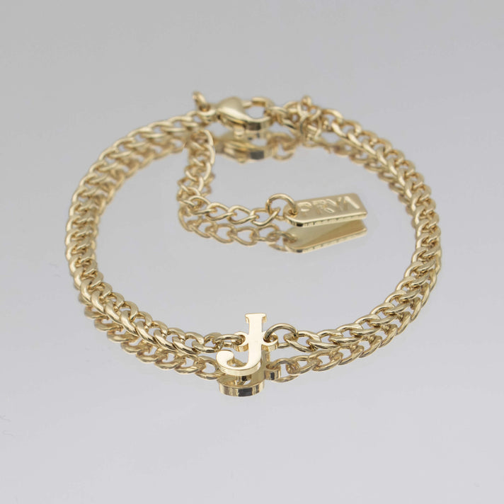 Dubai initial bracelet with cuban chain in 18k gold plating from prya