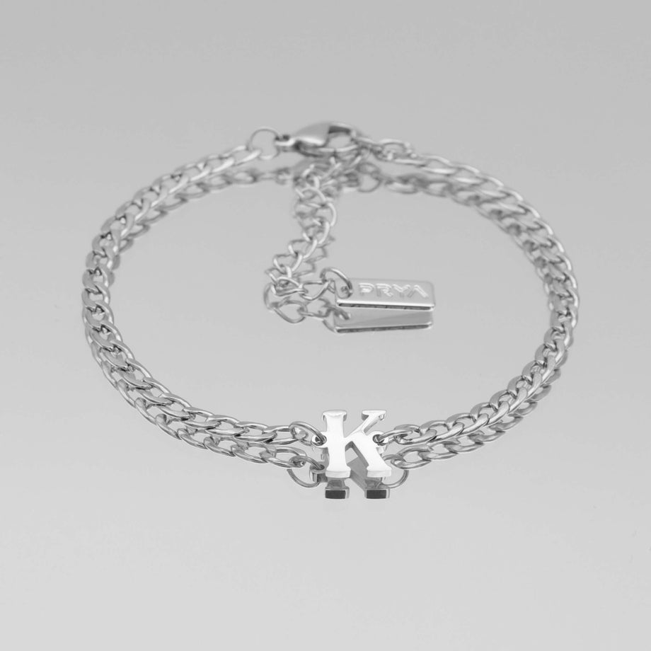 Dubai initial bracelet with cuban chain in silver plating from prya