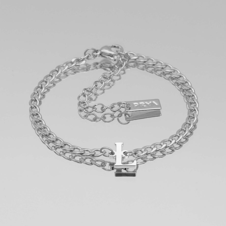 Dubai initial bracelet with cuban chain in silver plating from prya