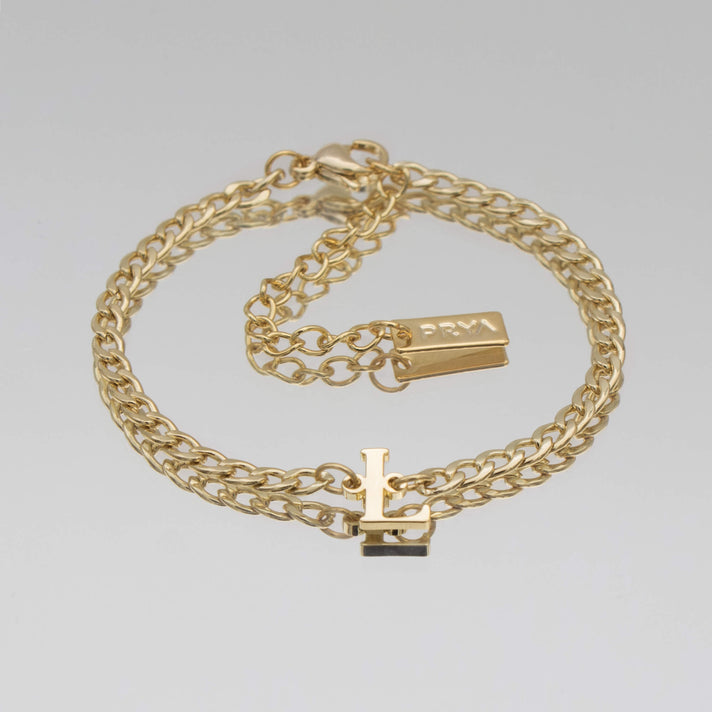 Dubai initial bracelet with cuban chain in 18k gold plating from prya