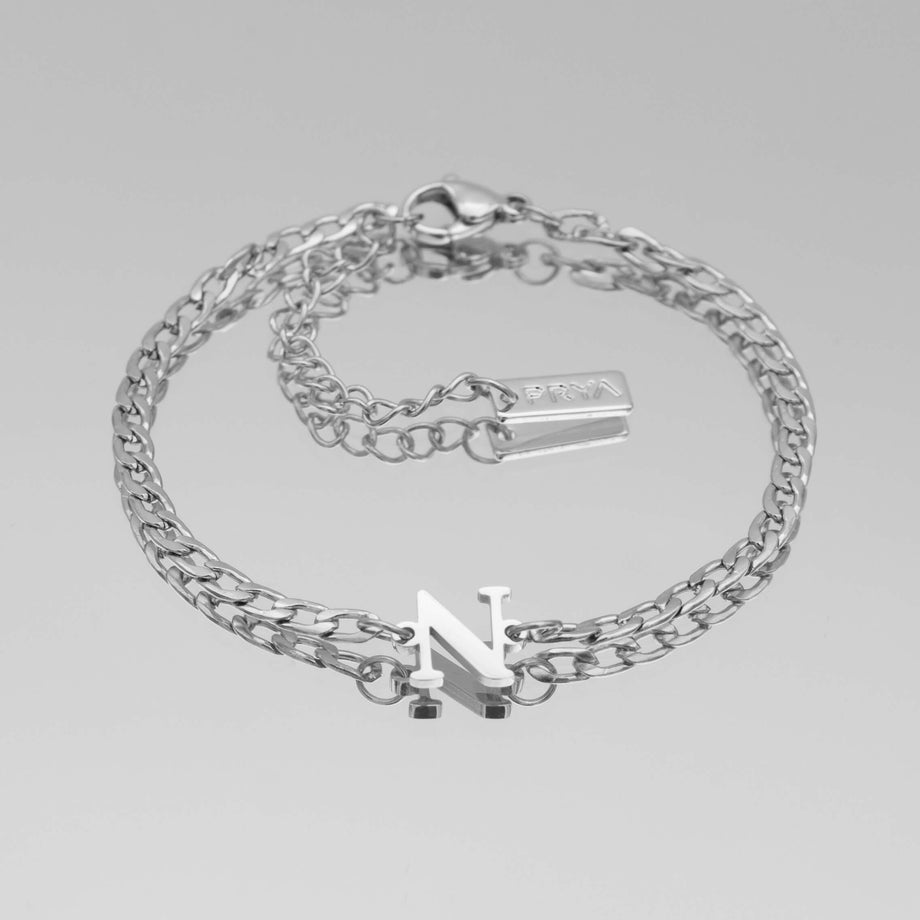 Dubai initial bracelet with cuban chain in silver plating from prya