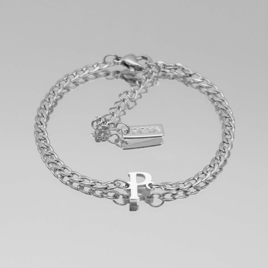 Dubai initial bracelet with cuban chain in silver plating from prya