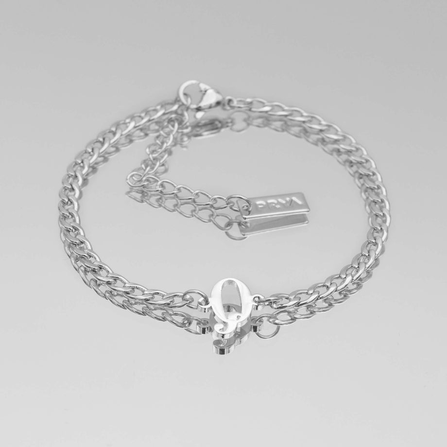 Dubai initial bracelet with cuban chain in silver plating from prya