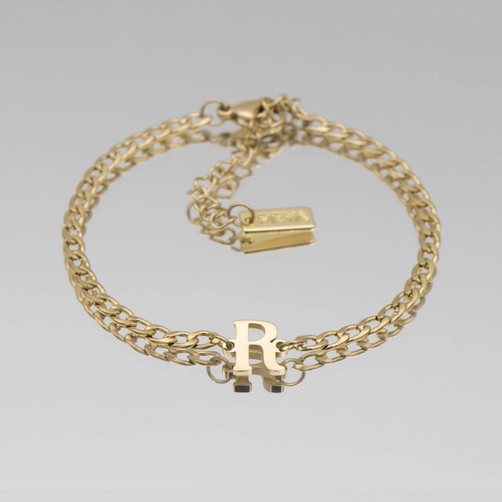 Dubai initial bracelet with cuban chain in 18k gold plating from prya