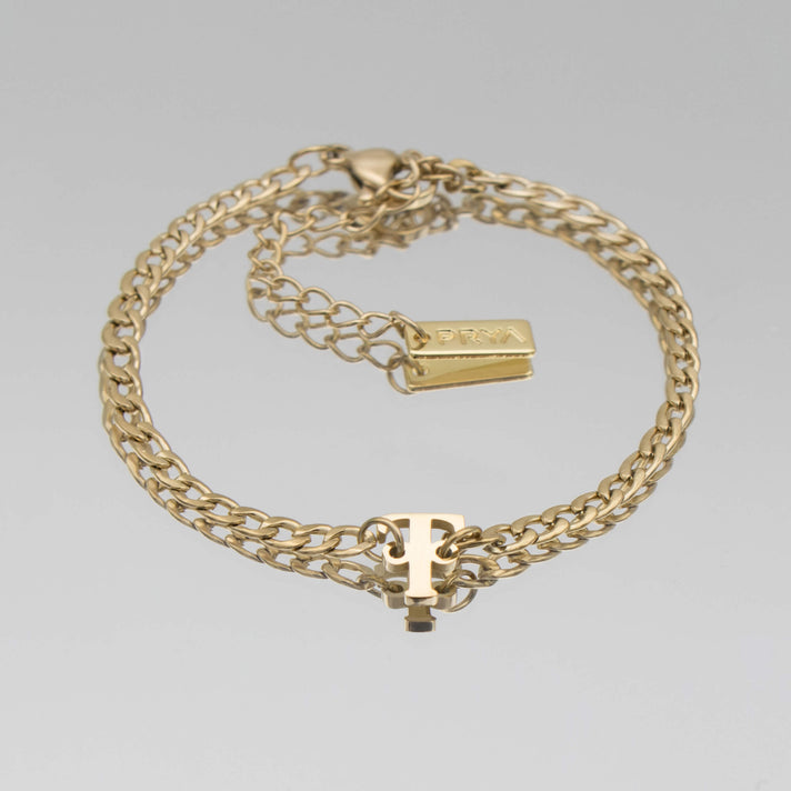 Dubai initial bracelet with cuban chain in 18k gold plating from prya