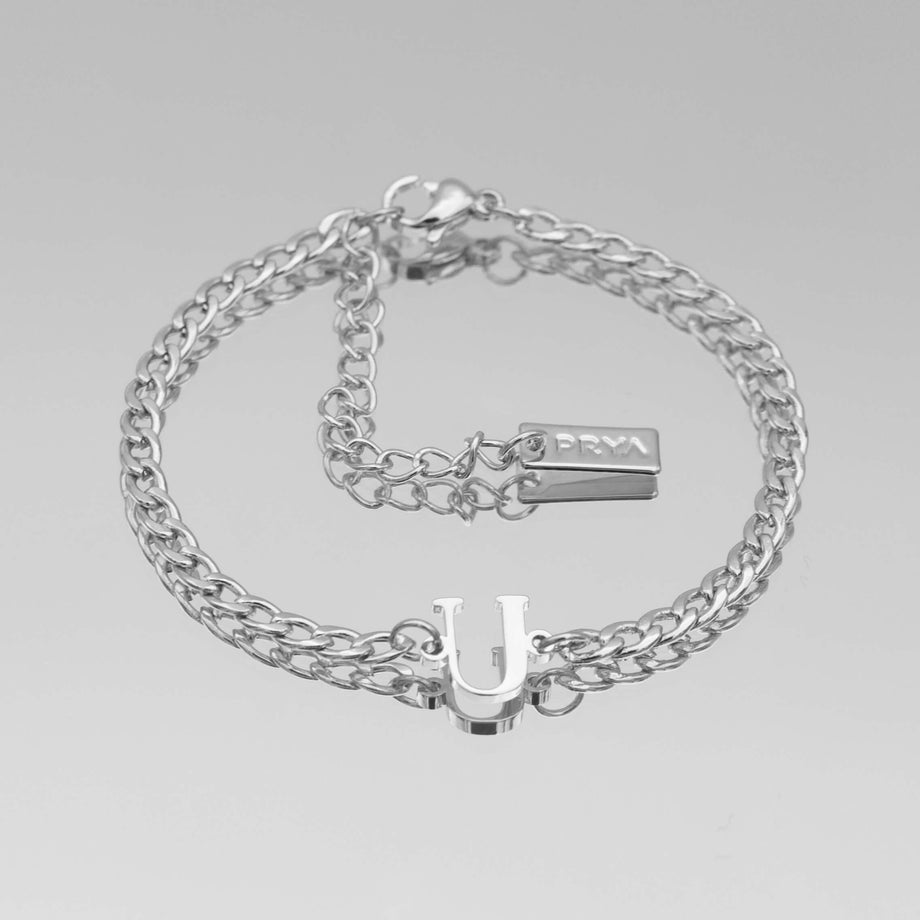 Dubai initial bracelet with cuban chain in silver plating from prya