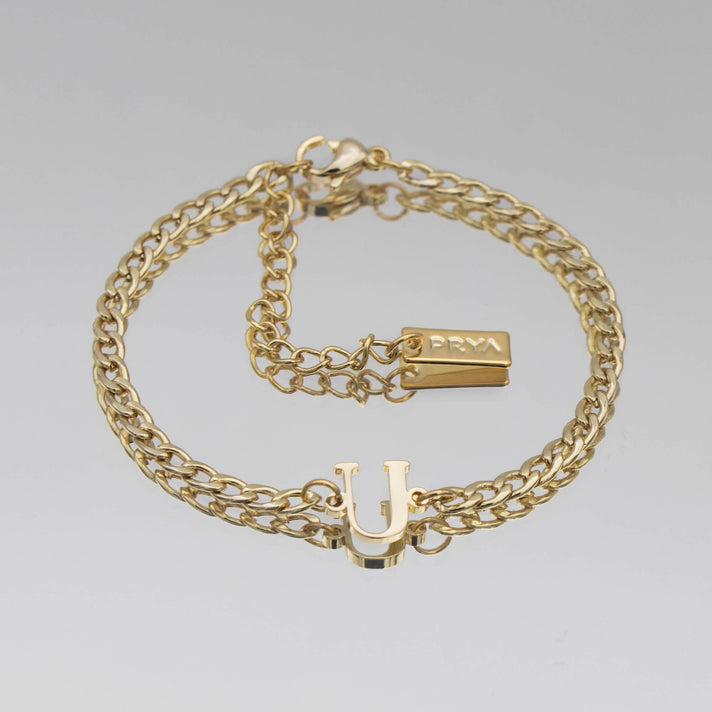Dubai initial bracelet with cuban chain in 18k gold plating from prya