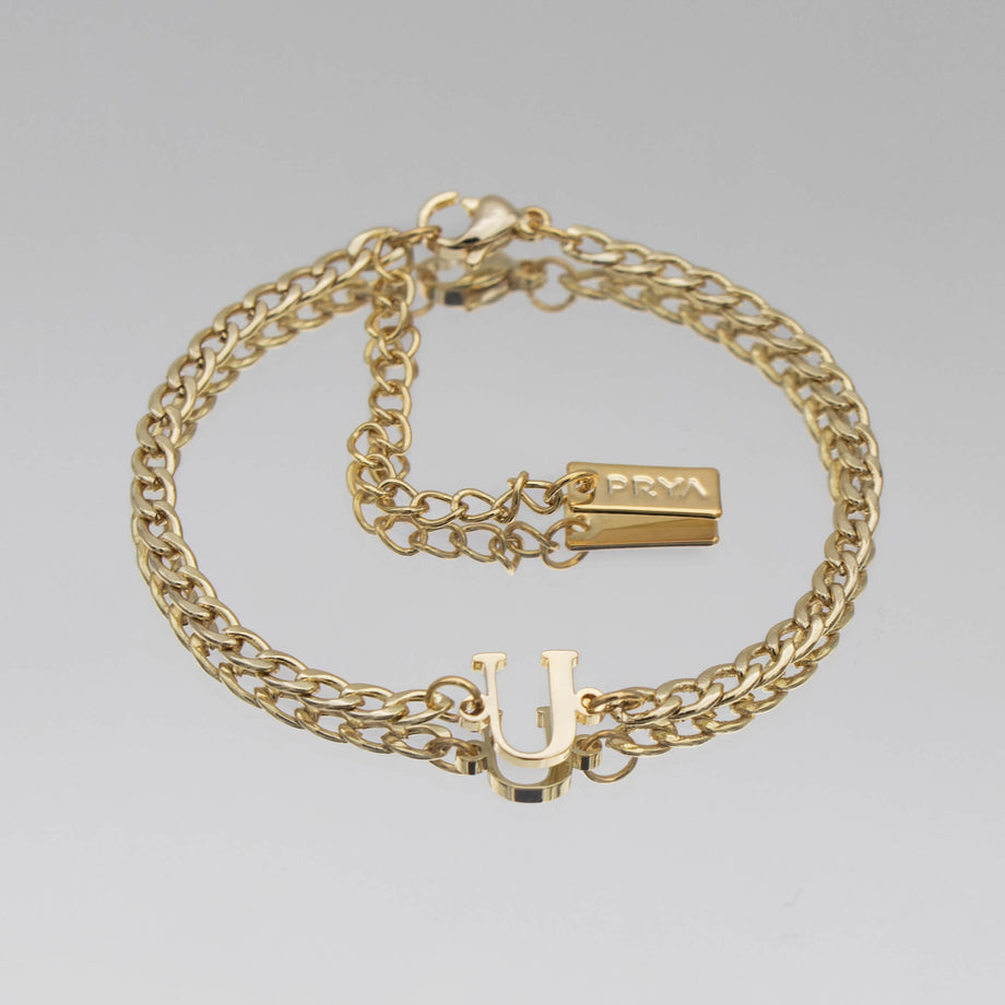Dubai initial bracelet with cuban chain in 18k gold plating from prya