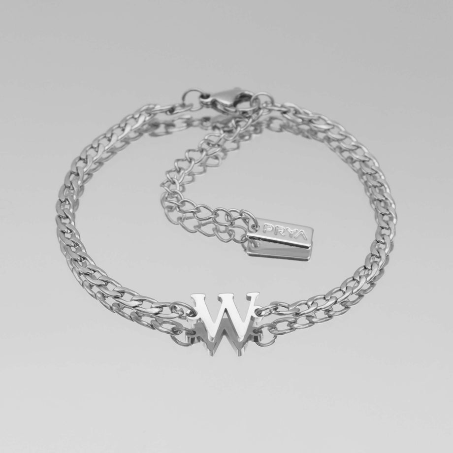 Dubai initial bracelet with cuban chain in silver plating from prya