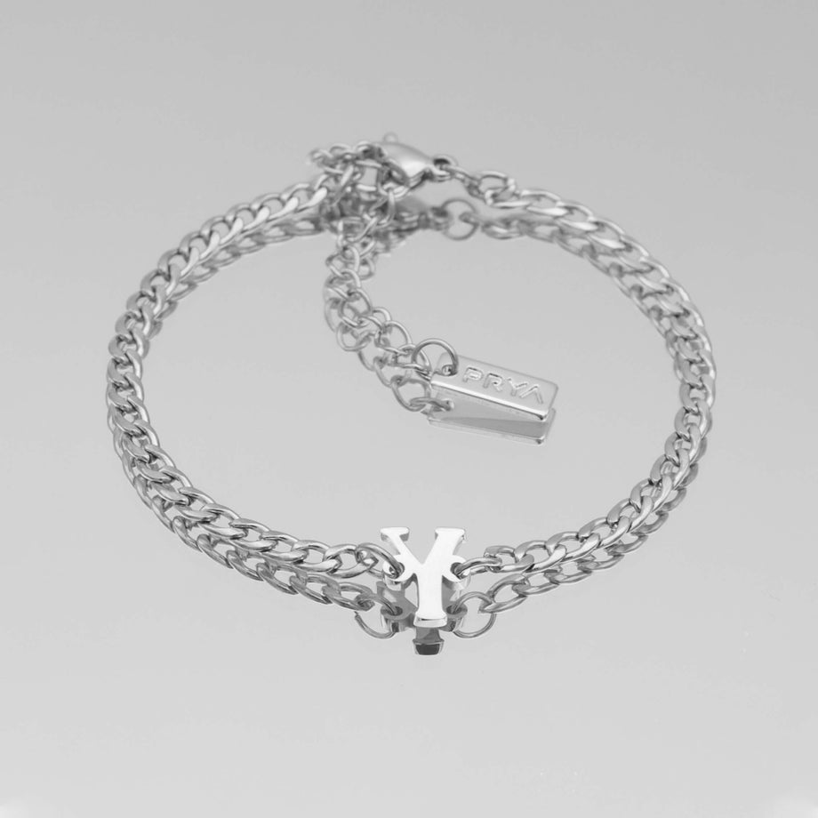 Dubai initial bracelet with cuban chain in silver plating from prya
