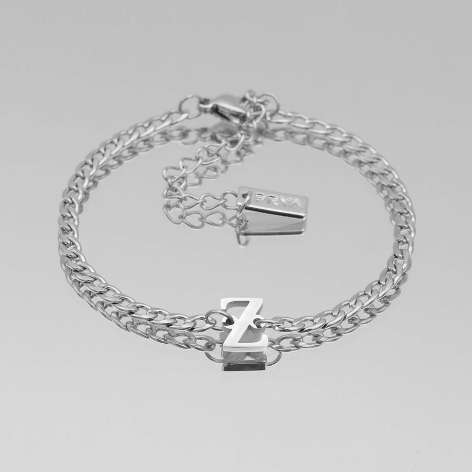Dubai initial bracelet with cuban chain in silver plating from prya