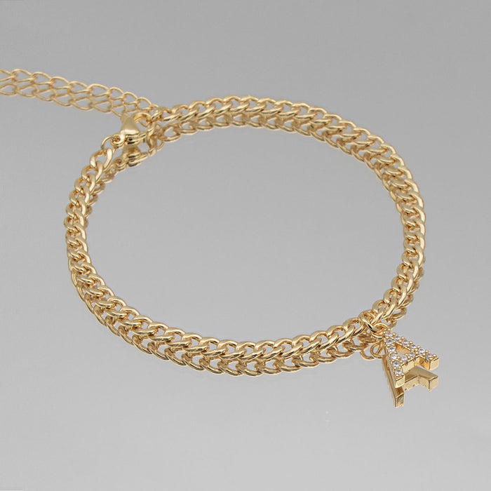 ICY Initial Anklet, cuban chain in gold from prya